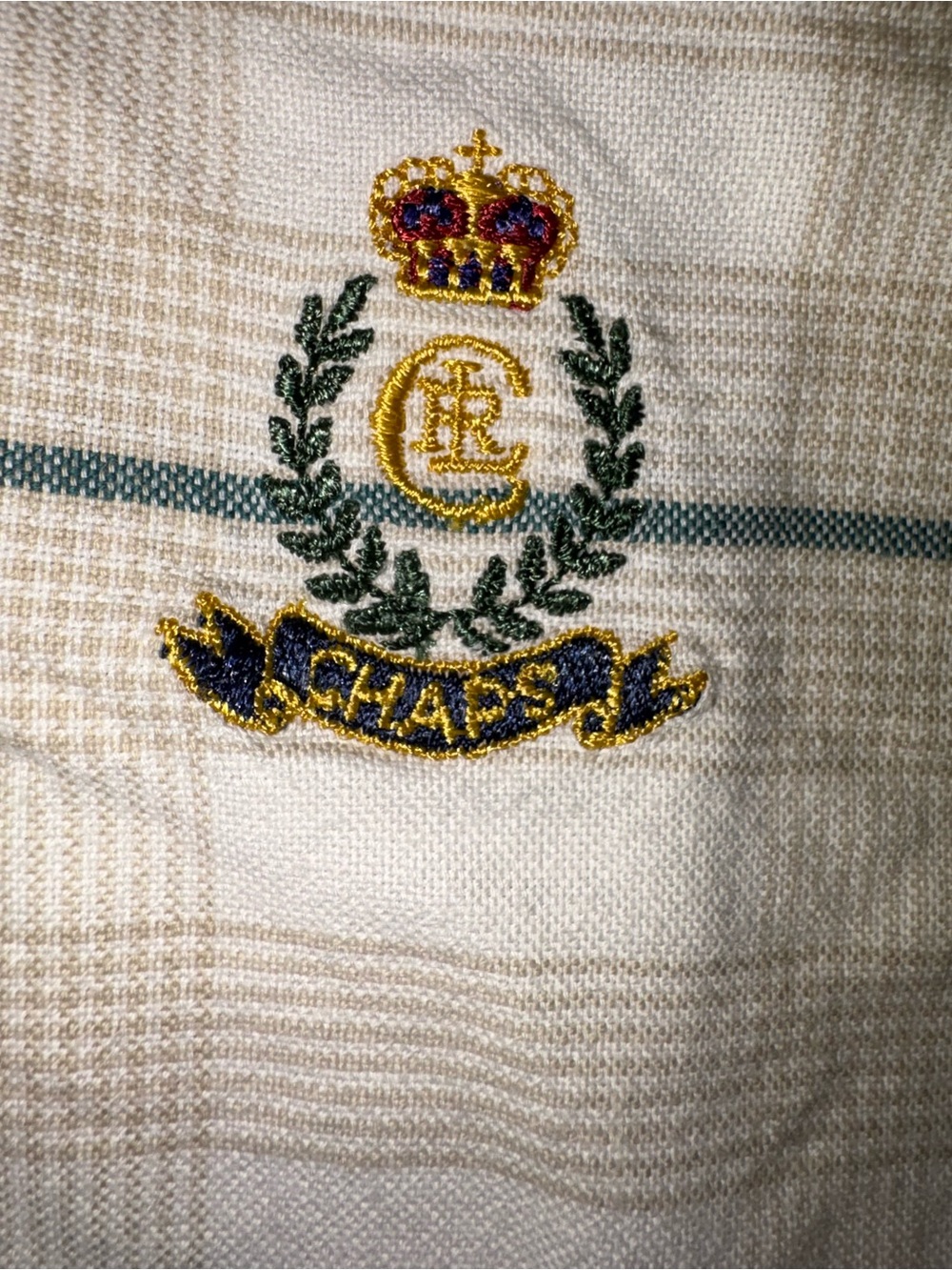 Ralph Lauren Cream Plaid Button-Down Shirt with Blue & Green Stripes - Picture 4 of 4